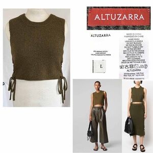 ALTUZZARA Women Large Rib Knit Crew Neck Amani Lace-Up Ribbed Crop Top EUC